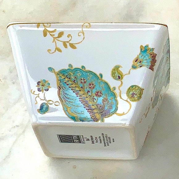 222 FIFTH ELIZA-SPRING TURQUOISE APPETIZER BOWL PORCELAIN SET OF 4 GOLD RIM NEW - Picture 6 of 12